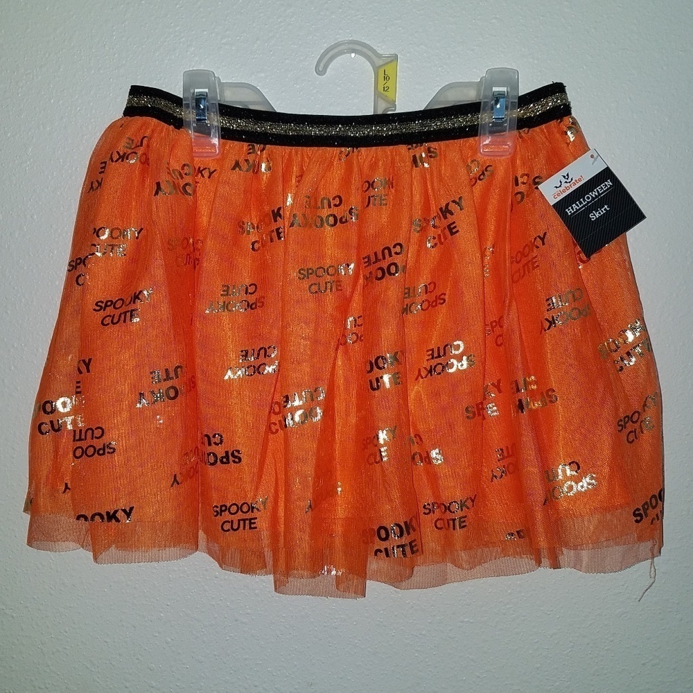 NWT Spooky Cute Halloween Skirt Tutu Tulle Girl Large 10-12 XL 14-16 Orange Gold